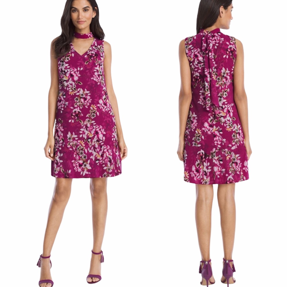 WHBM Sleeveless‎ Choker V-neck Floral Shift Dress 8